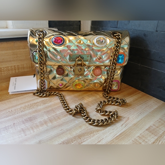 Kurt Geiger Gold Crossbody Bag with Jewel Accents - Picture 3 of 12